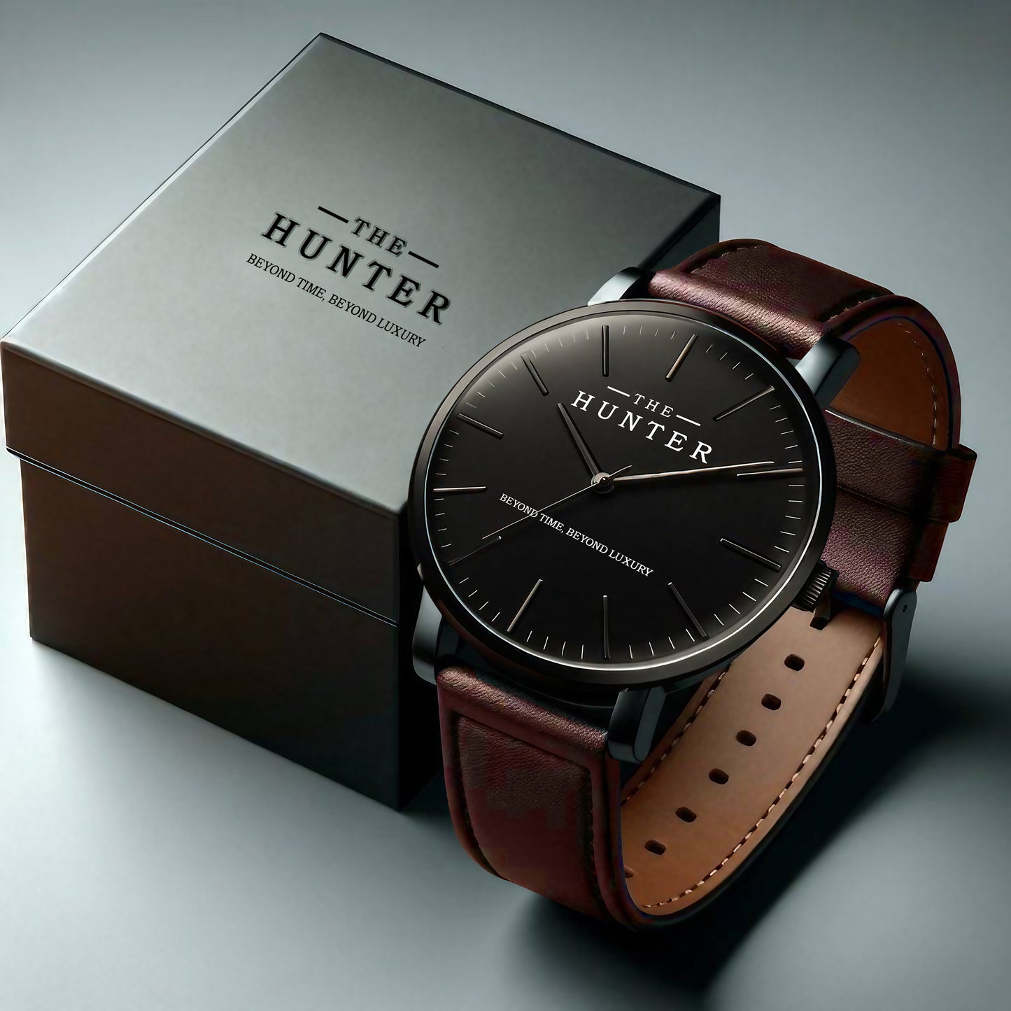 The Hunter – Classic Black Dial with Brown Leather Strap 1024
