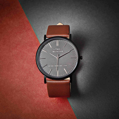 The Hunter – Classic Black Dial with Brown Leather Strap 1024