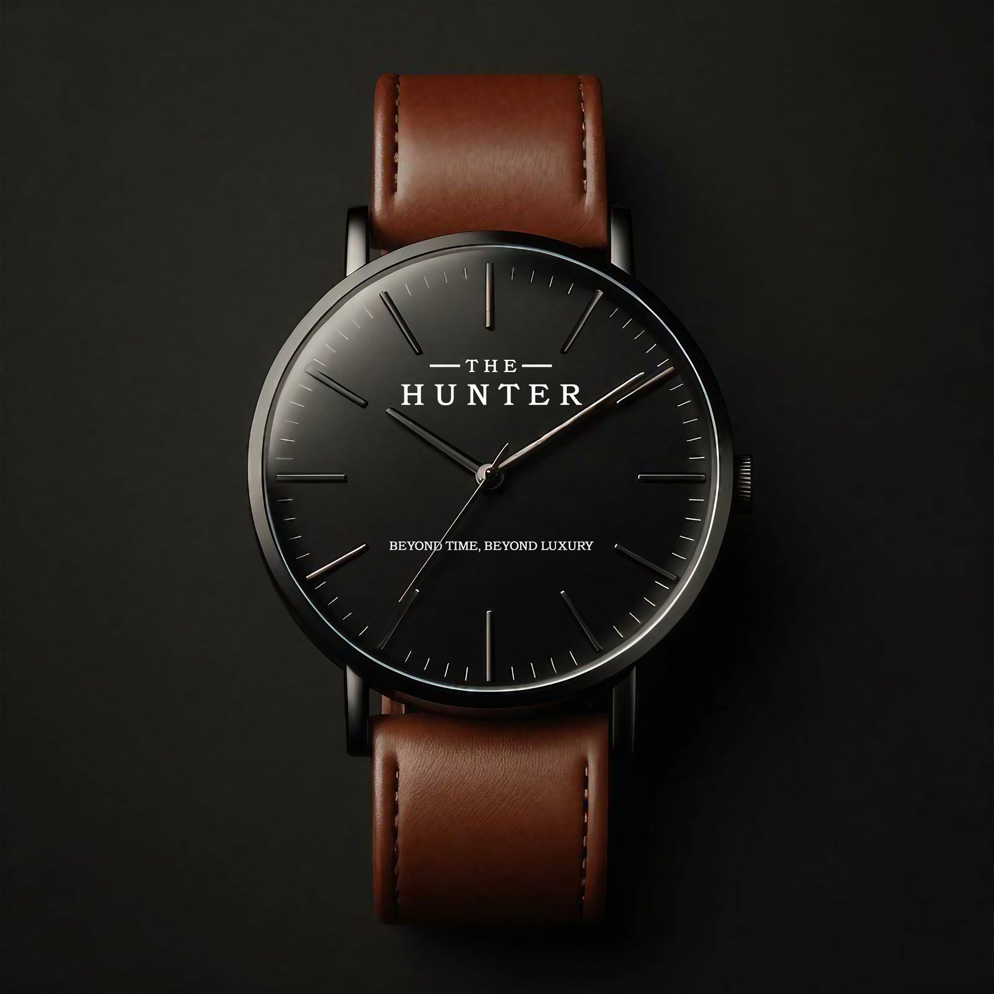 The Hunter – Classic Black Dial with Brown Leather Strap 1024