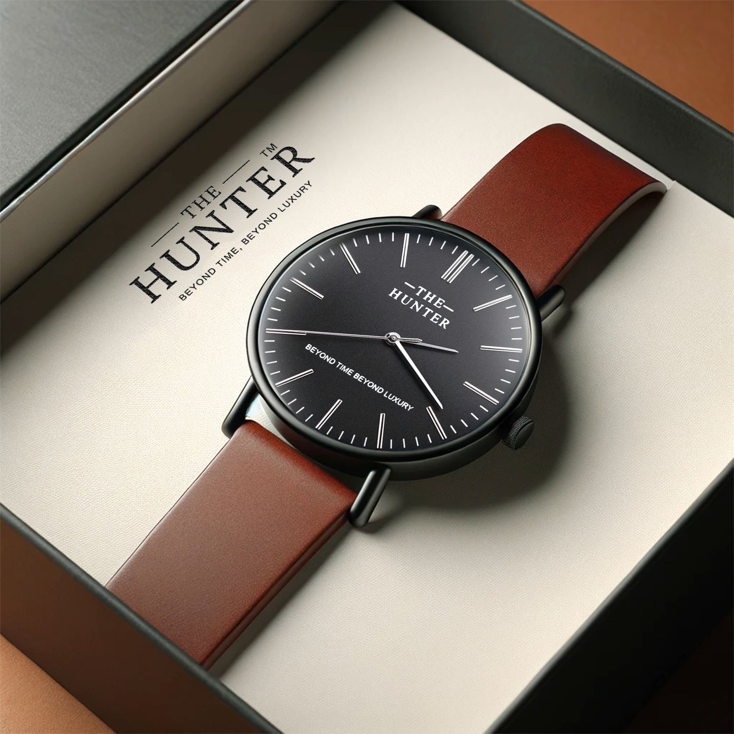 The Hunter – Classic Black Dial with Brown Leather Strap 1024