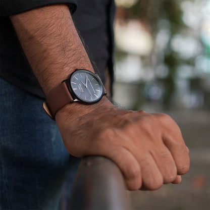 The Hunter – Classic Black Dial with Brown Leather Strap 1024