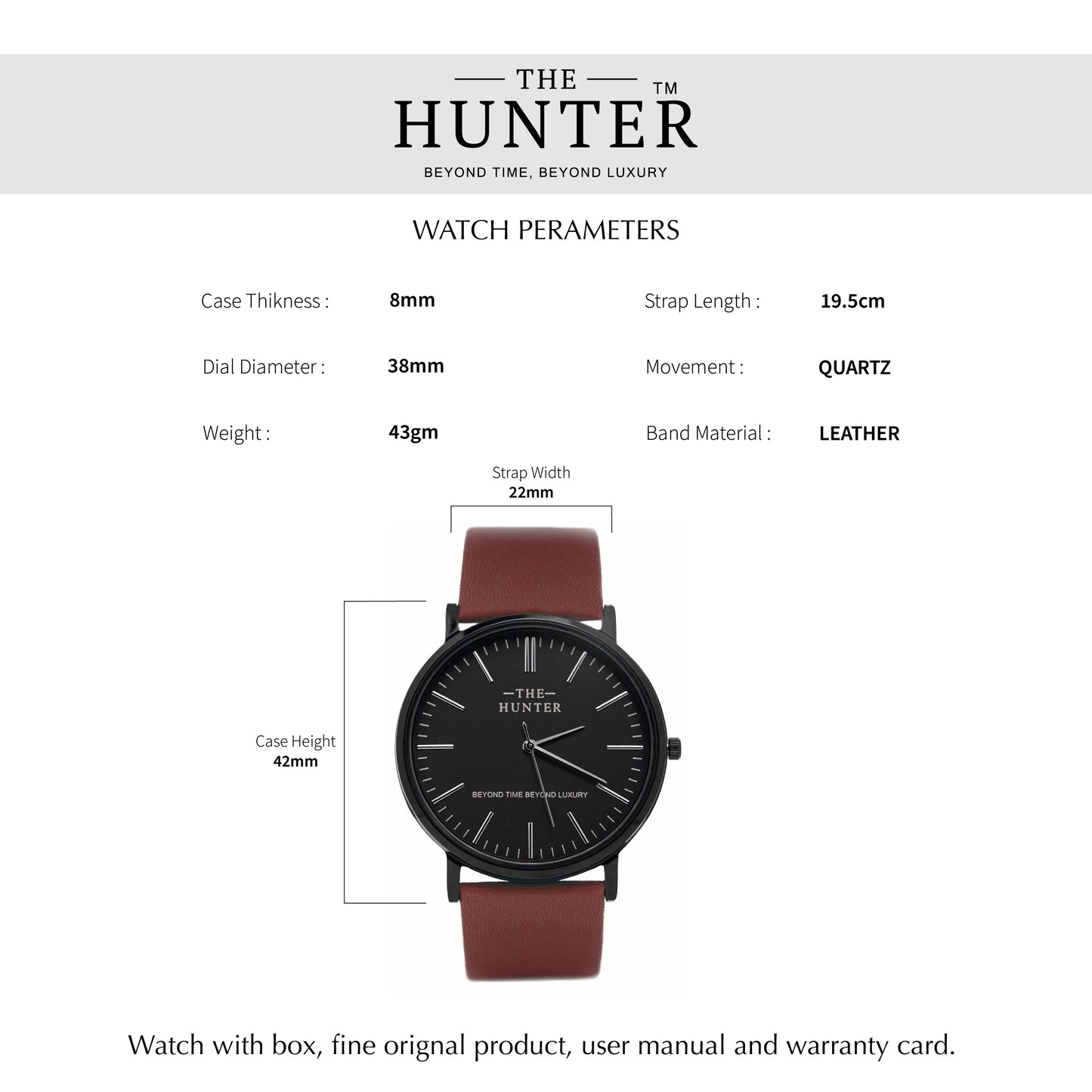 The Hunter – Classic Black Dial with Brown Leather Strap 1024
